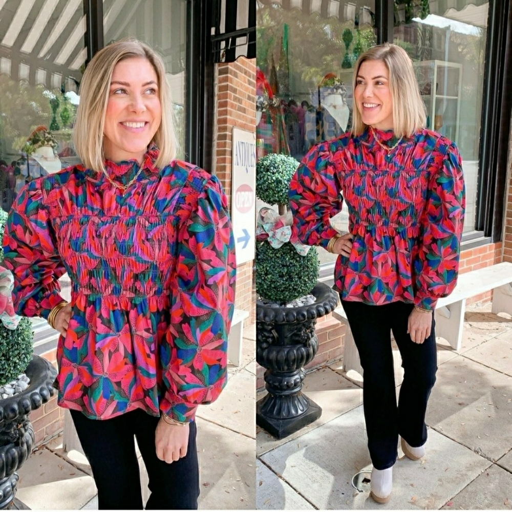 Marie By Victoria Dunn Lucie Poinsettia Blouse NWT